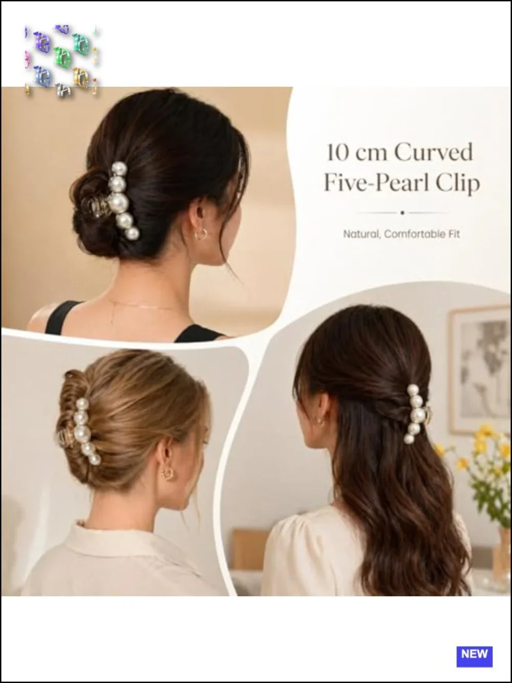 Large Resin Claw Clips with Faux Pearls, Non Slip Strong Hold, Hair Accessories